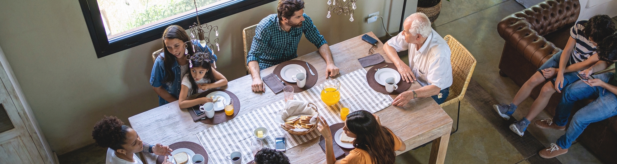 Big family eating a meal together